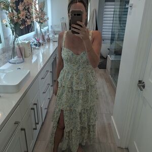 Astr Floral Tiered Maxi Dress - Light Blue and Yellow